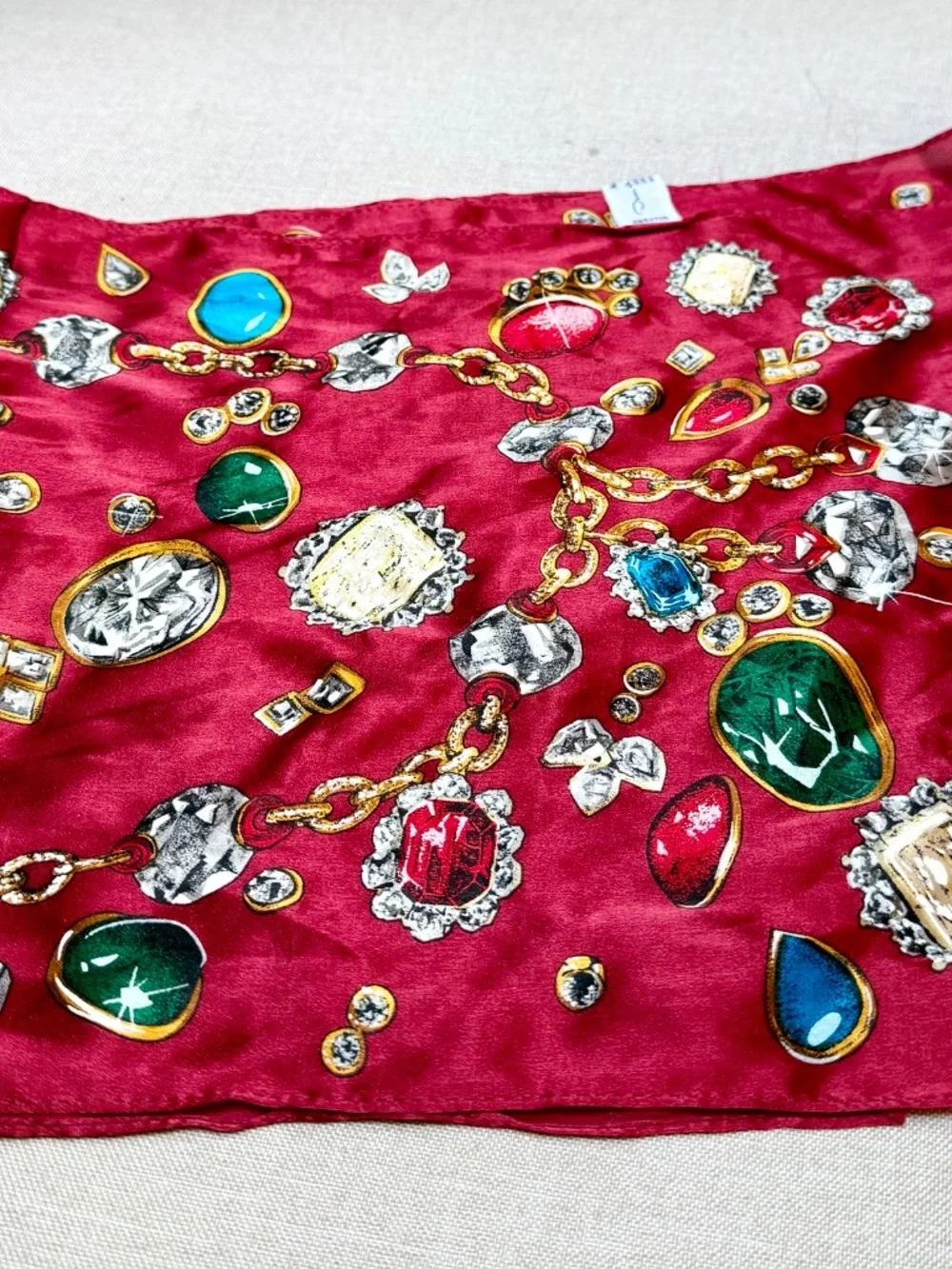 Vintage Oscar de la Renta Pure Silk Scarf Gems and Jewels